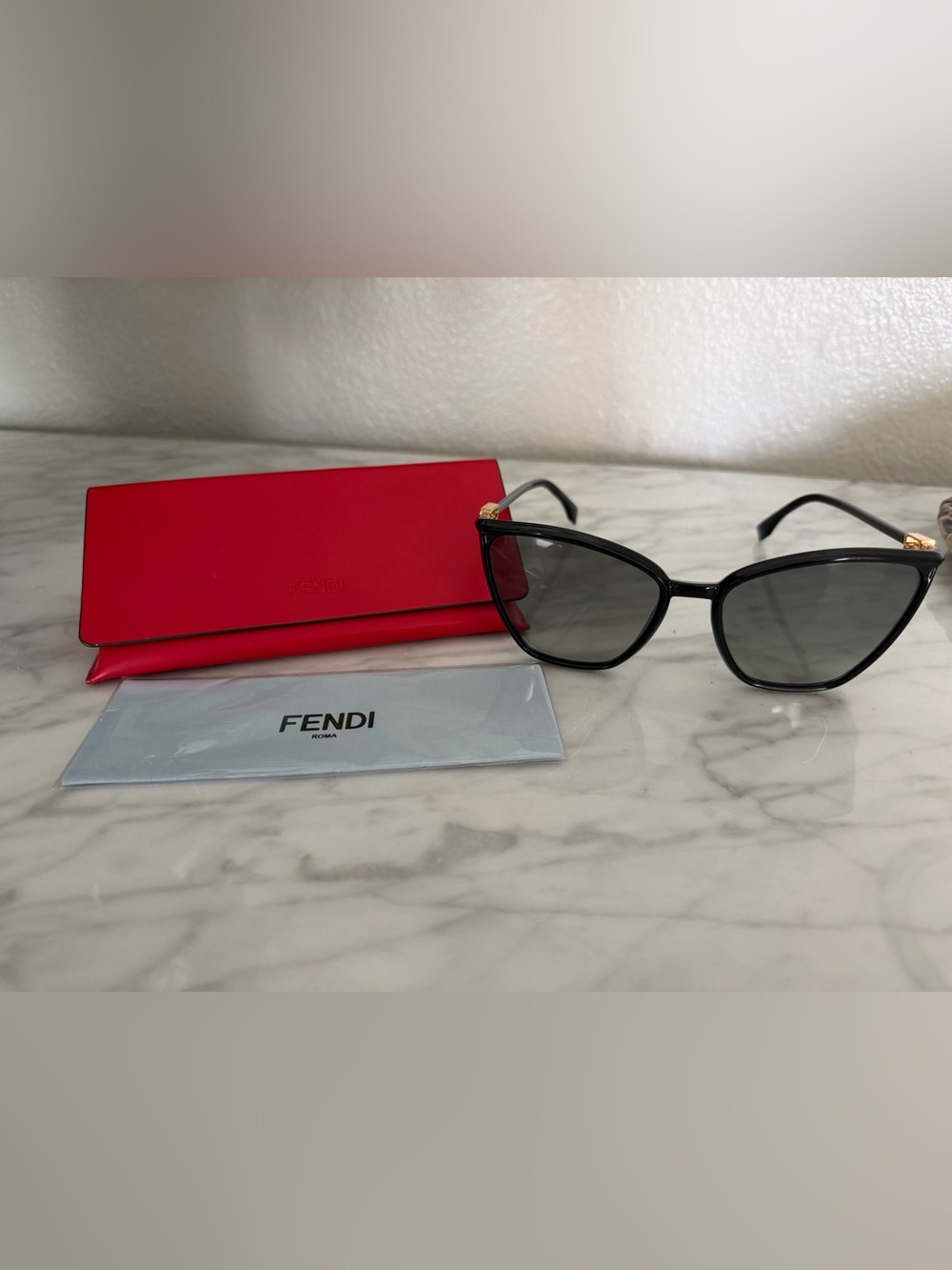 FENDI Black Acetate Oversized Cat Eye Sunglasses